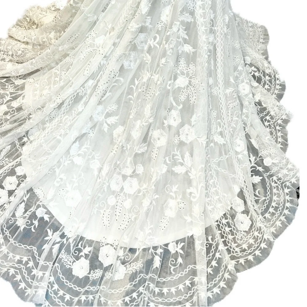 Lace open back train wedding dress bridal‎ gown sleeveless beaded embroidered - Picture 6 of 17